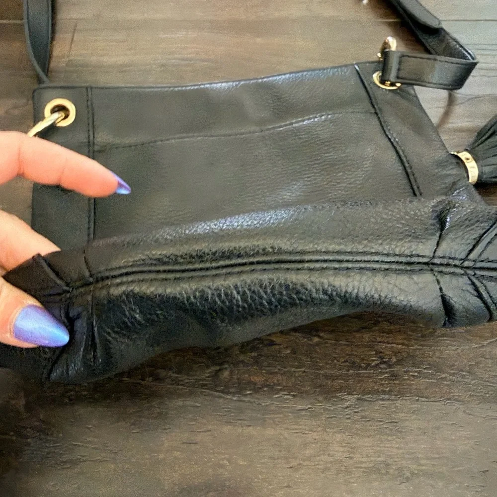 MK Genuine Leather Black Tassel Charm Crossbody